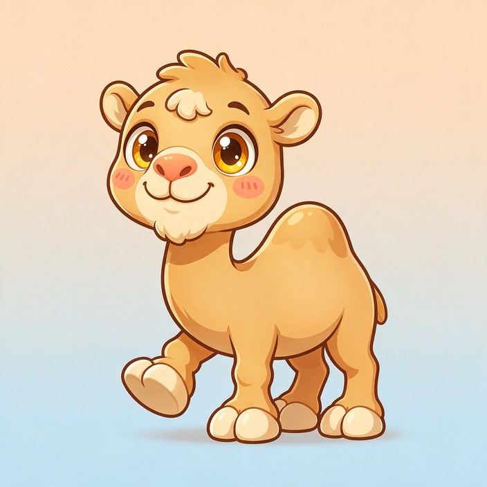 Cute baby camel mascot with big sparkling eyes and a warm smile ...