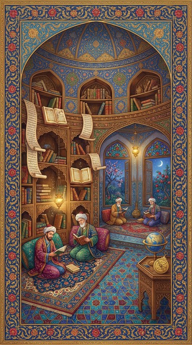 Free Celestial Library Sanctuary Image - Persian, Miniature, Library ...