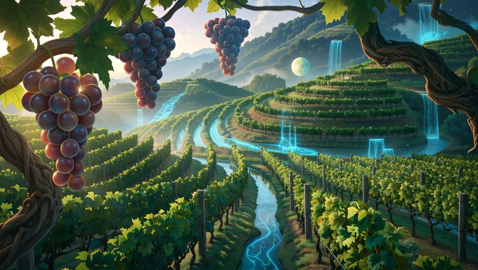 Free Whimsical Vineyard Fantasy Image - Vineyard, Grapes, Butterflies ...