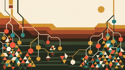 Flat vector illustration of branching angular lines linking coral, teal ...
