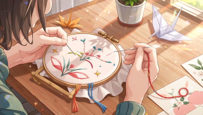 Free Crafting Peaceful Moments Image - Embroidery, Handcraft, Anime ...