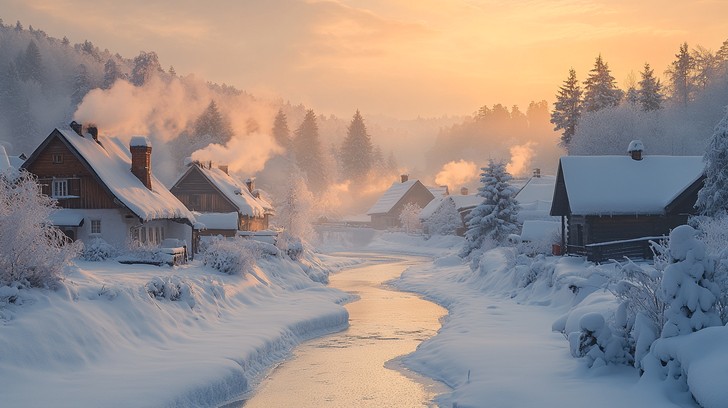 Free Snowy village sunset Image - Winter, Sunset, Village | Download at ...