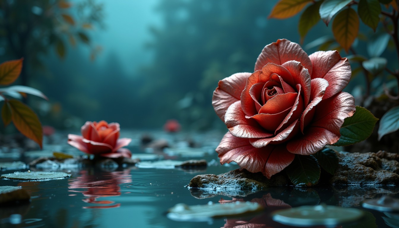 Free Roses In Mist Image - Roses, Reflection, Water | Download at StockCake