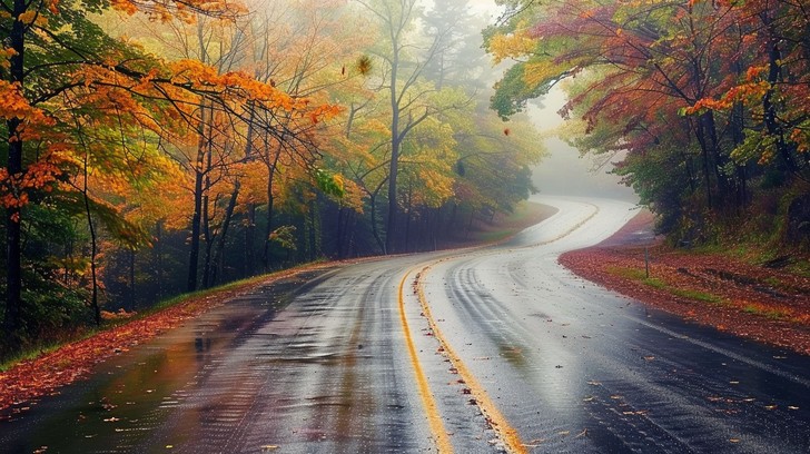 Free Misty Autumn Road Image - Autumn, Fog, Forest | Download at StockCake