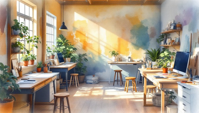 Free Cozy creative space Image - Workspace, Sunlit, Plants | Download ...
