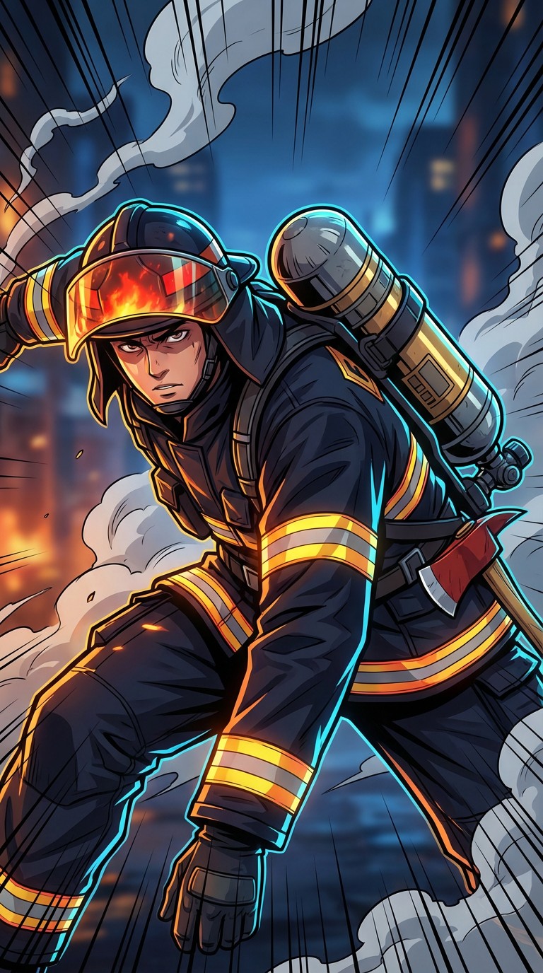 Free Heroic Firefighter Action Image - Firefighter, Anime, Hero ...