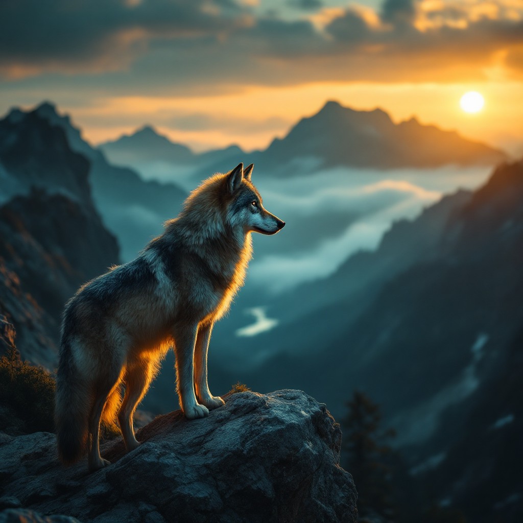 Free Majestic Mountain Wolf Image - Wolf, Mountain, Sunset | Download ...