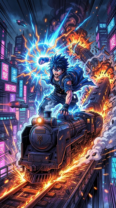 Free Electric Railway Battle Image - Anime, Warrior, Cyberpunk ...