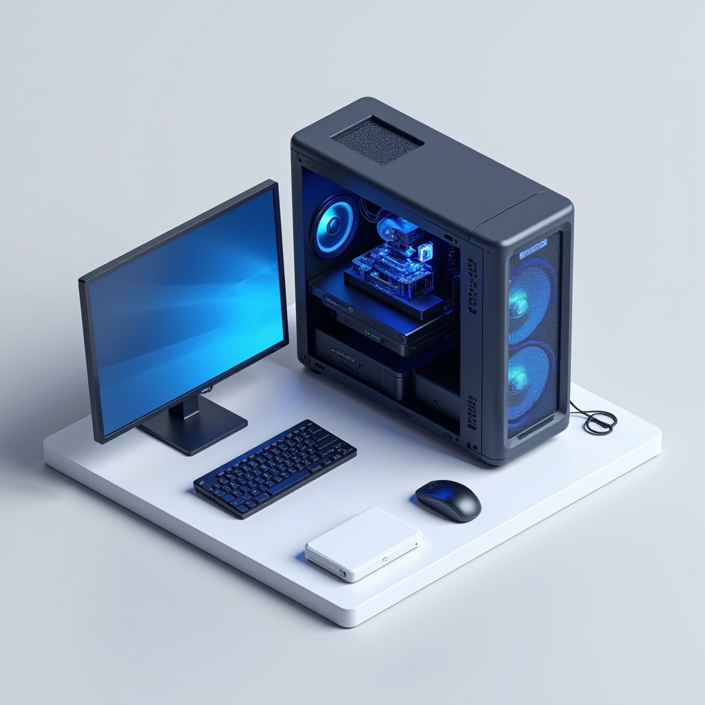 Free Sleek Blue Battlestation Image - Workstation, Computer, Gaming ...