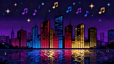 Download Sonic City Skyline Image - Pixelart, Cityscape, Music