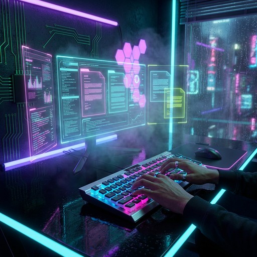 Free Cyberpunk Coding Workspace Image - Cyberpunk, Programming, Coding ...