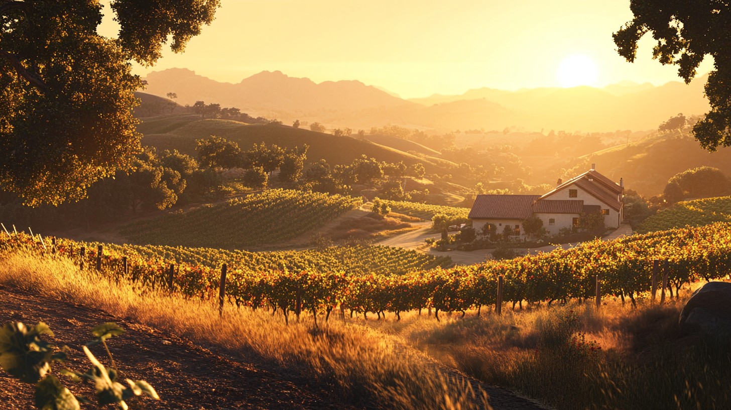 Free Sunset Vineyard View Image - Sunset, Vineyard, Farmhouse ...