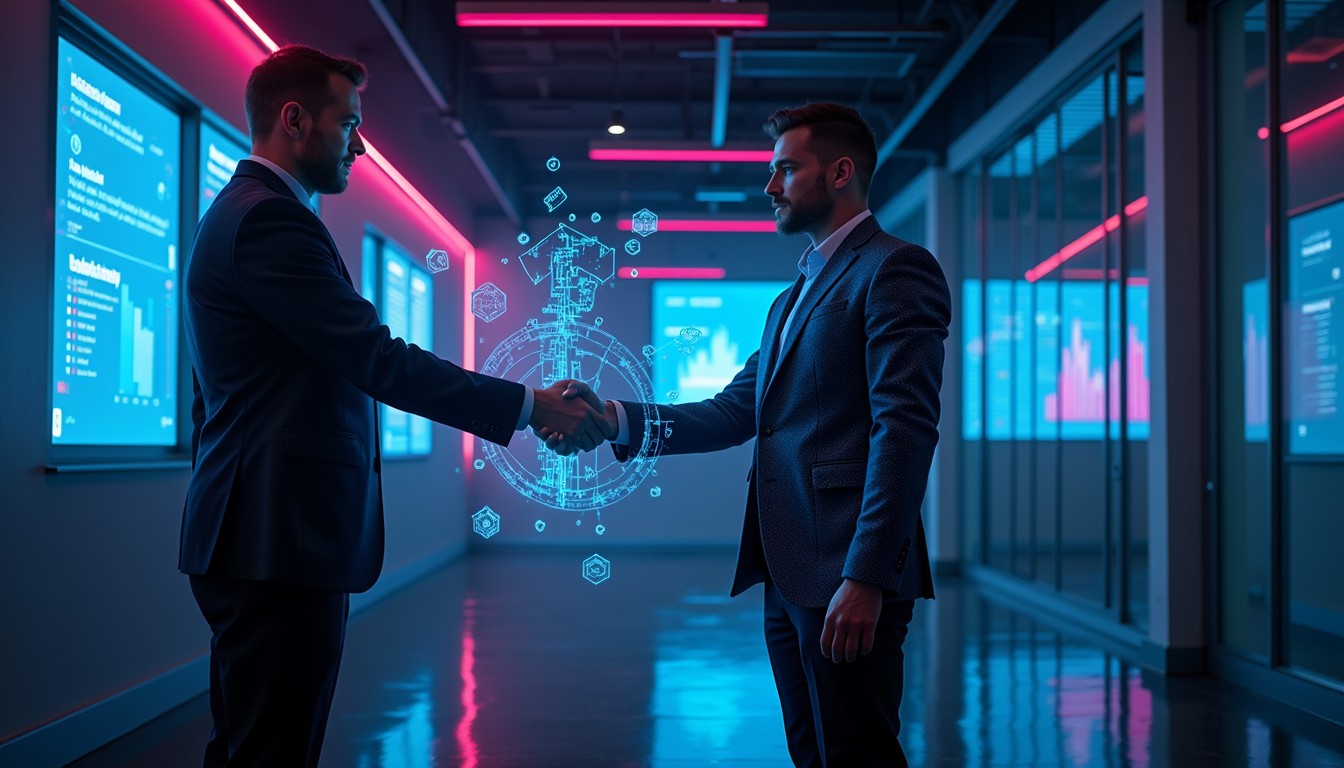 Free Digital Business Handshake Image - Cyberpunk, Neon, Futuristic ...