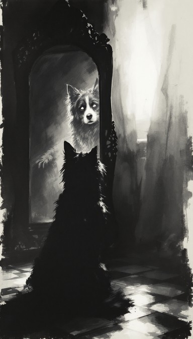 Dog Reflection Drawing Free Dog Meets Reflection Image - Dog, Charcoal, Sketch | Download at ...