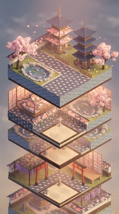 Free Japanese Spring Miniature Image - Japanese, Miniature, Isometric ...