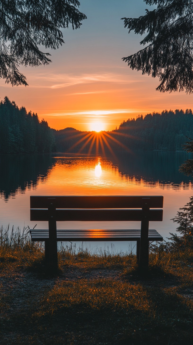 Free Sunset Lake View Image - Sunset, Lake, Bench | Download at StockCake