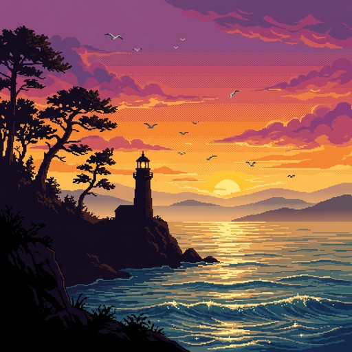Free Pixel Sunset Serenity Image - Sunset, Ocean, Lighthouse | Download ...