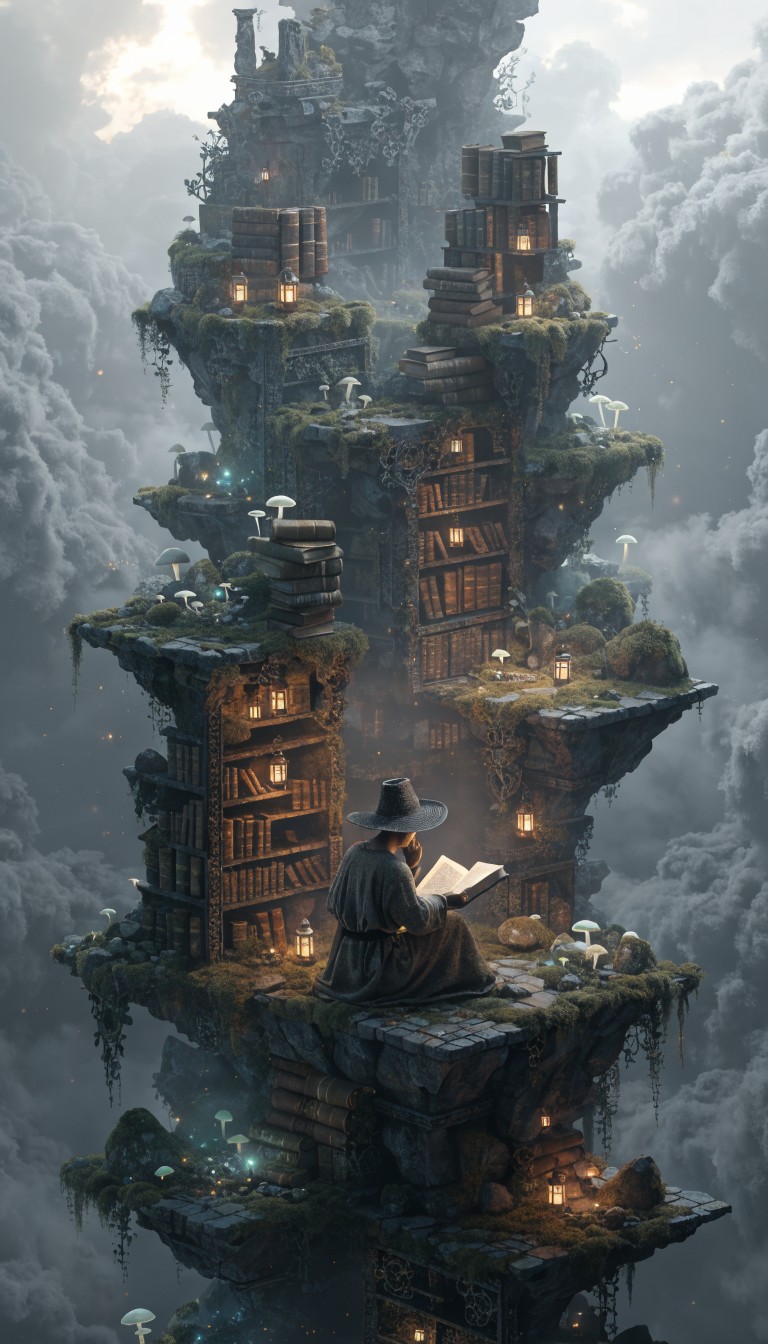 Free Floating Library Dreams Image - Isometric, Diorama, Miniature ...