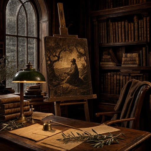 Study Tree Images A moody dark academia study with a green-shaded brass lamp, an old ...