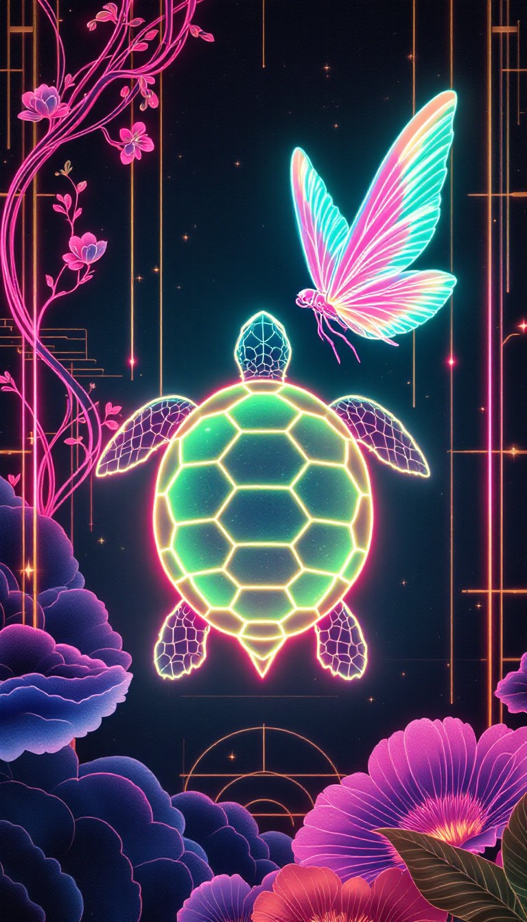 Free Neon Turtle Dreams Image - Synthwave, Turtle, Butterfly | Download ...