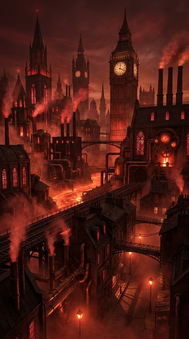 Free Crimson Industrial Twilight Image - Steampunk, Cityscape ...