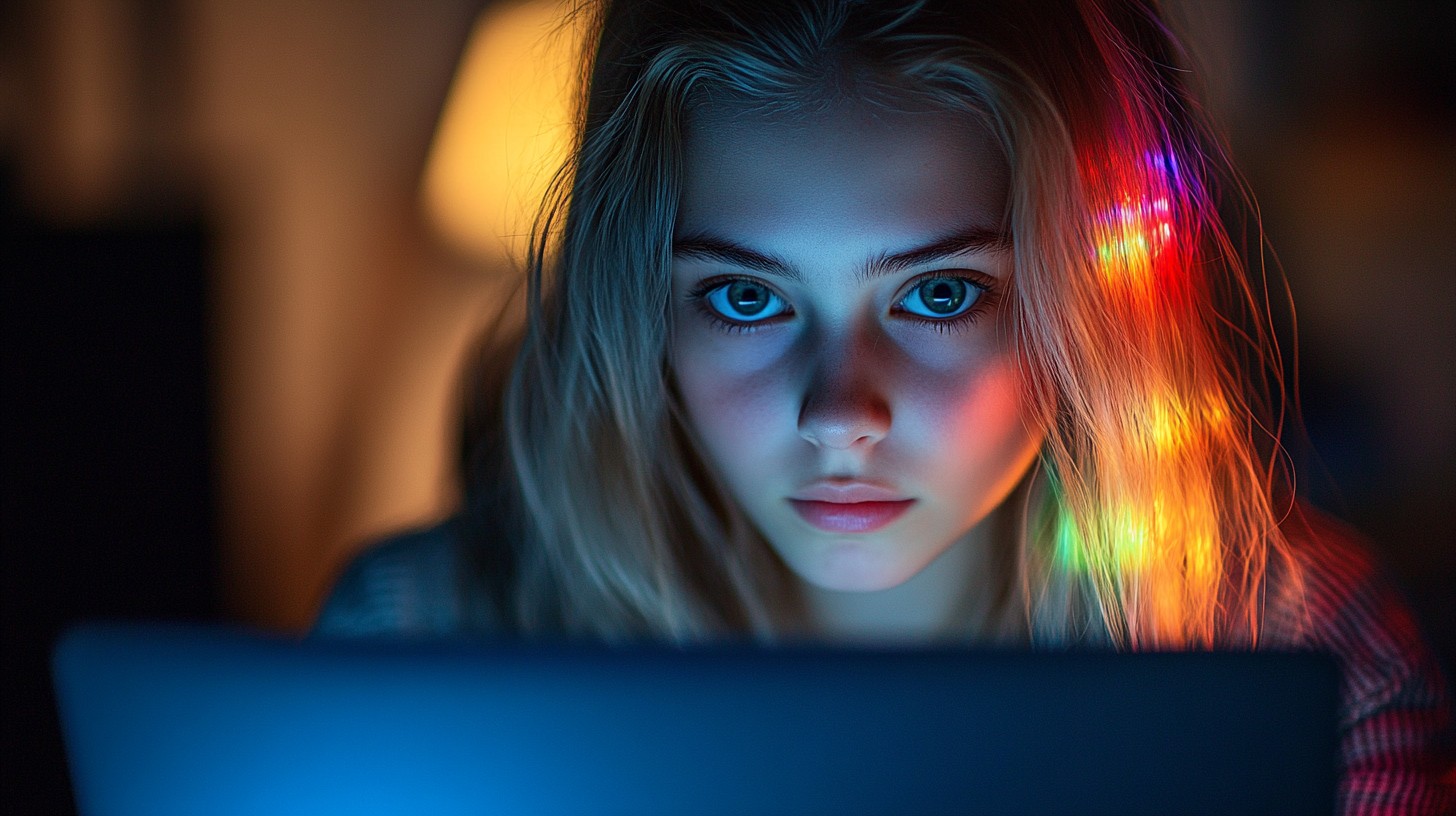 Free Colorful late-night computing Image - Woman, Laptop, Colorful ...