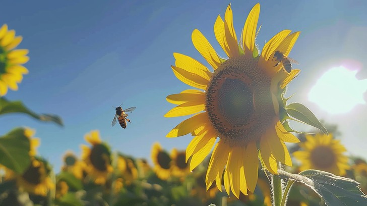 Free Sunflower and Bee Image - Sunflower, Bee, Sunlight | Download at ...