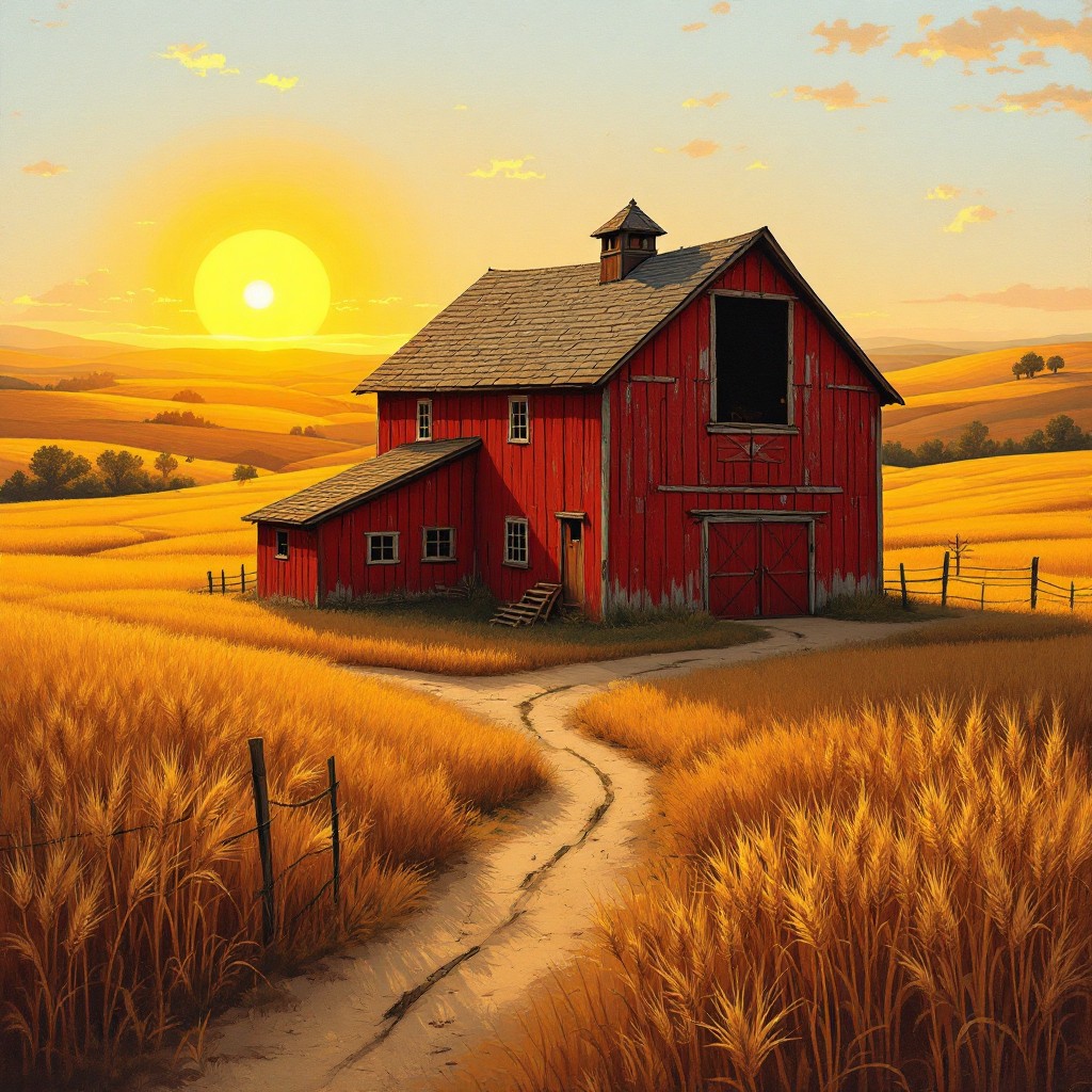 Free Sunset Barn Path Image - Barn, Sunset, Wheat | Download at StockCake