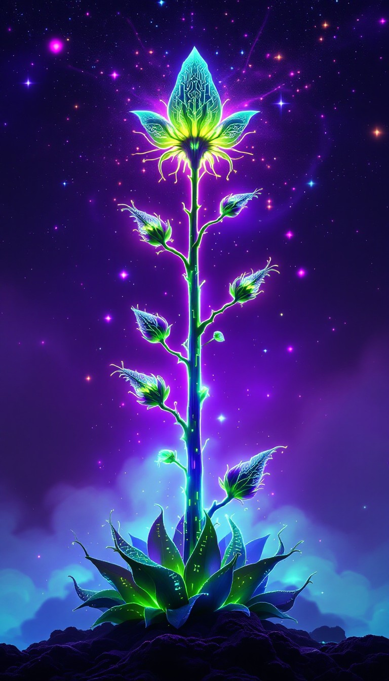 Free Celestial Circuit Bloom Photo - Bioluminescent, Cosmic, Plant ...