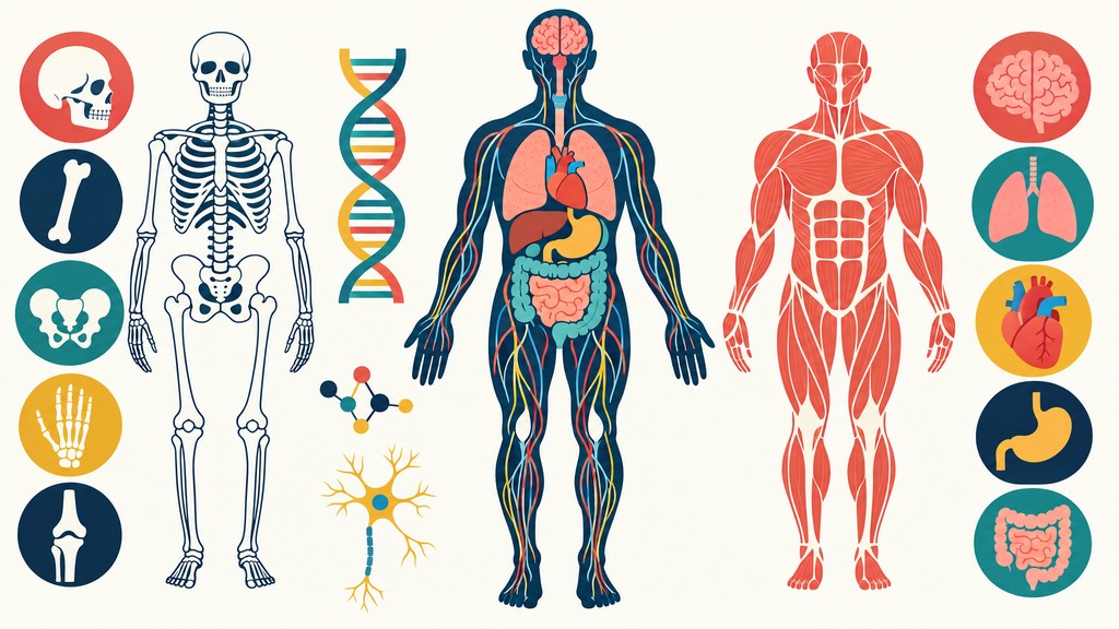 Flat vector illustration of the human body showing a skeleton, glowing ...