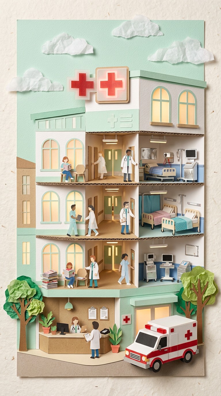 Free Paper Hospital Art Image - Hospital, Papercraft, Collage ...