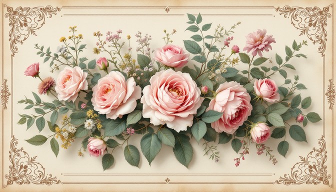 Parchment Colour Roses Free Vintage Rose Garden Image - Roses, Vintage, Botanical | Download ...