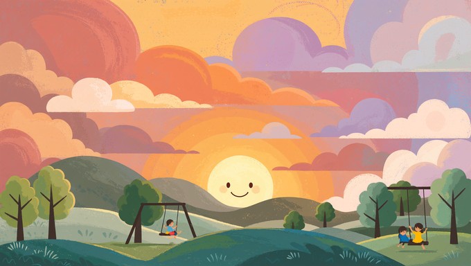 Free Happy Sun Setting Image - Illustration, Sunset, Children ...
