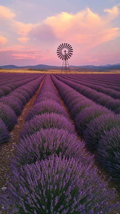 Free Sunset Lavender Field Image - Sunset, Lavender, Windmill ...