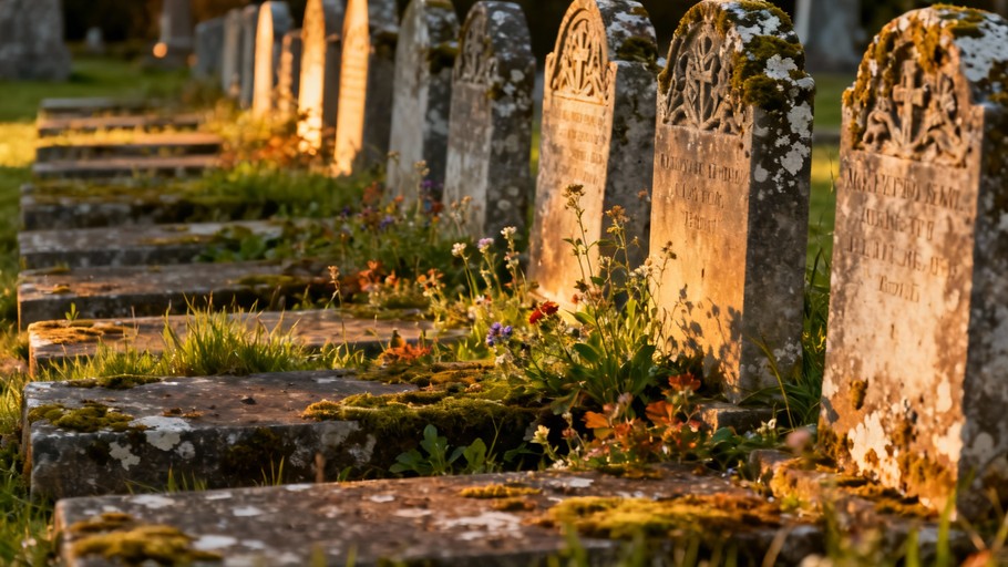 Free Serene cemetery setting Image - Cemetery, Sunlight, Wildflowers ...