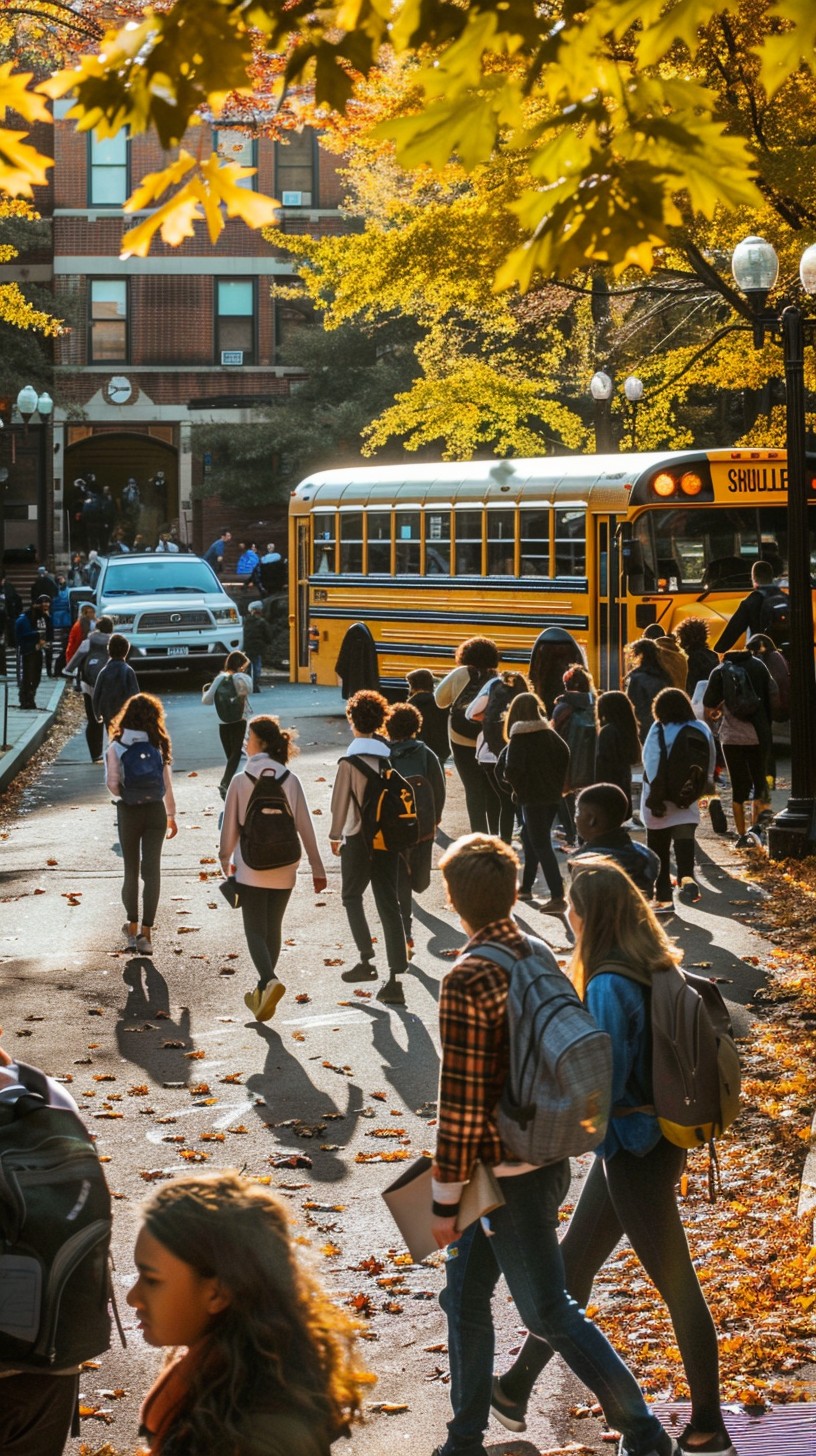 Free Autumn School Scene Image - Students, Autumn, Leaves | Download at ...