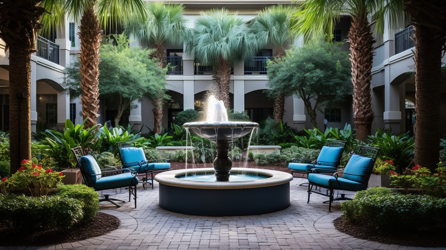 Download Serene Courtyard Oasis Image - Courtyard, Fountain, Lounge ...