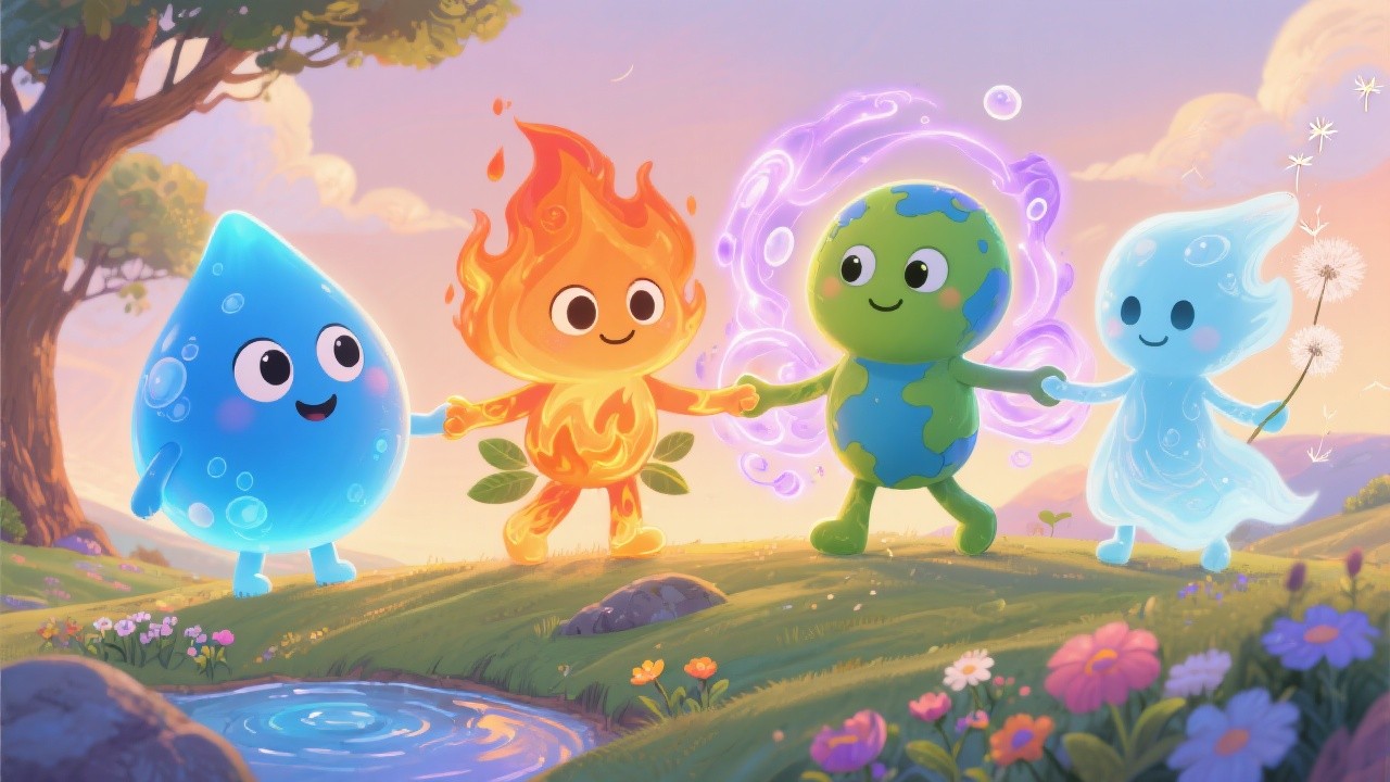 Free Elemental Friends Circle Photo - Elements, Magical, Cartoon ...