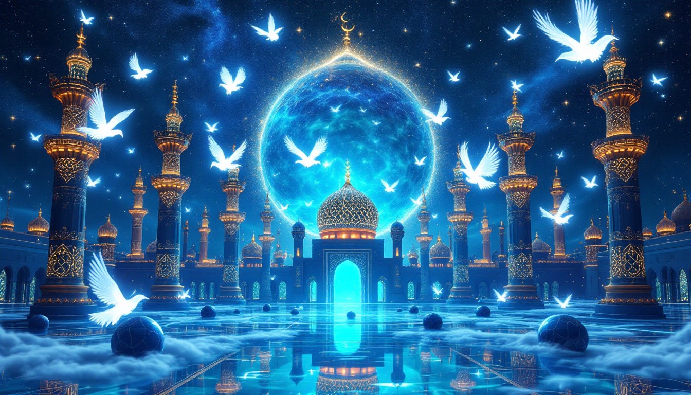 Free Celestial Islamic Paradise Image - Mosque, Minaret, Cosmic ...