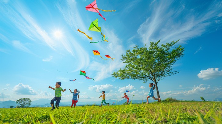 Playing Kite Free Kids Flying Kites Image - Children, Kites, Flowers | Download at ...