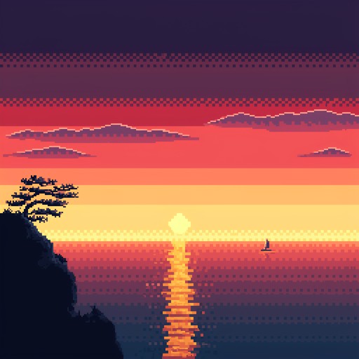 Download Pixel Art Sunset Image - Pixelart, Sunset, Ocean | StockCake