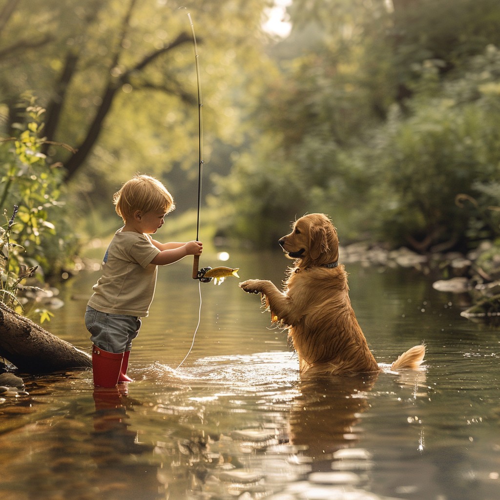 Free Fishing with Dog Image - Fishing, Child, Dog | Download at StockCake