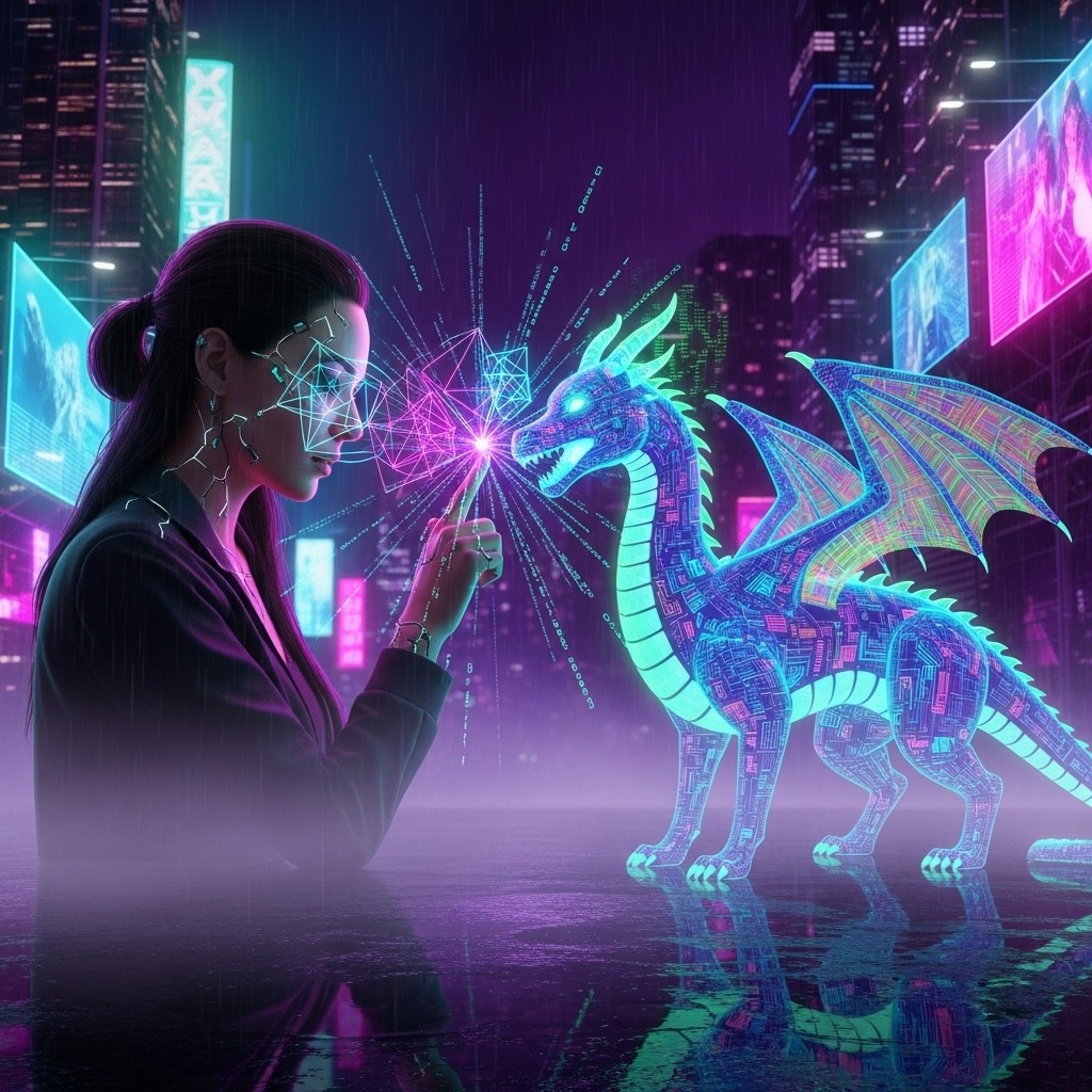 Free Digital Dragon Connection Image - Cyberpunk, Dragon, Holographic ...
