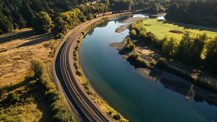 Free Curving railway track Image - Railway, River, Trees | Download at ...