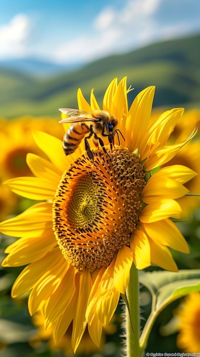 Free Bee Pollinating Sunflower Image - Bee, Sunflower, Pollination ...