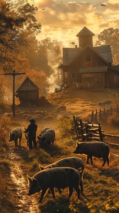 Download Rustic Sunset Charm Image - Sunset, Farm, Pigs | StockCake