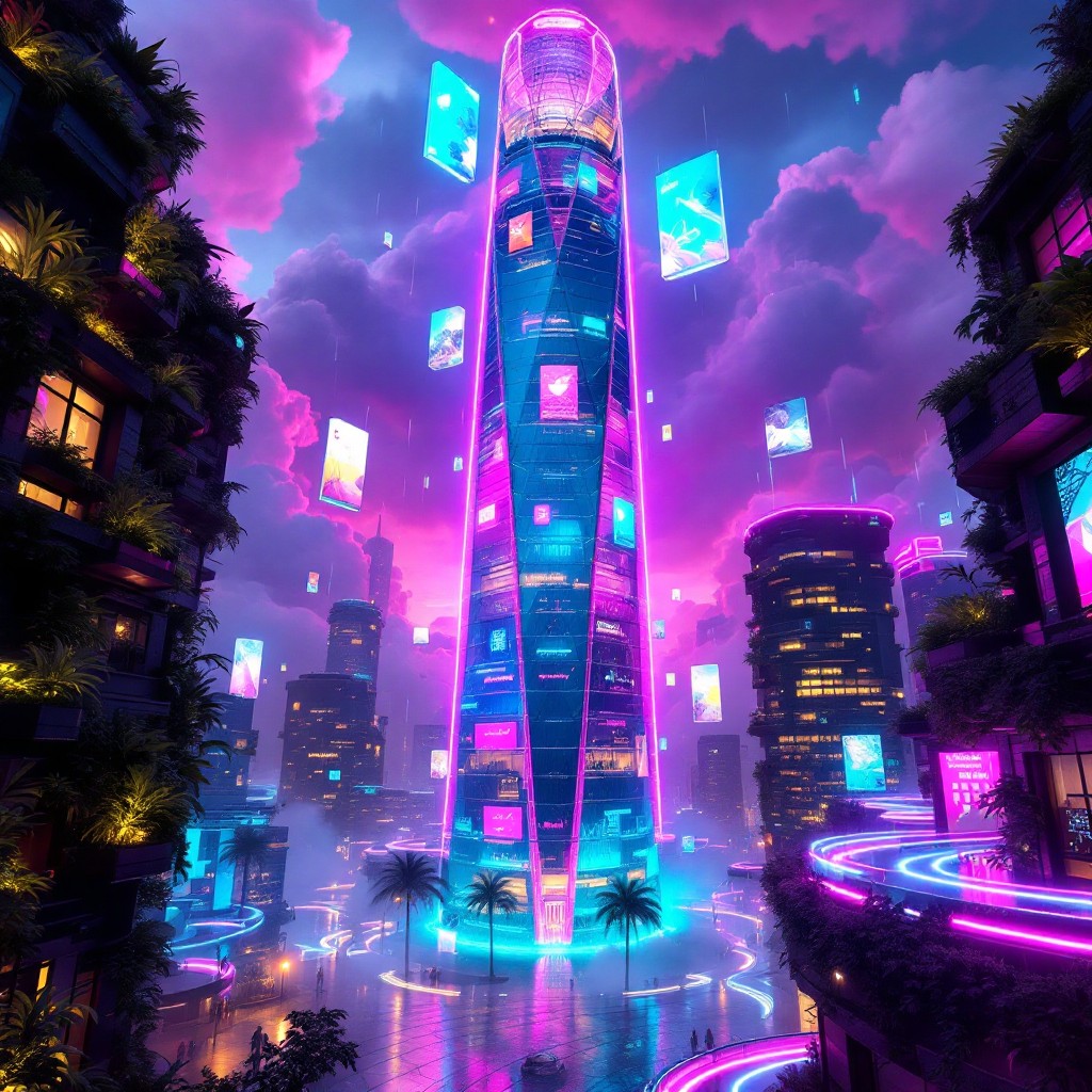 Free Neon Tower Dreams Image - Cyberpunk, Neon, Skyscraper | Download ...