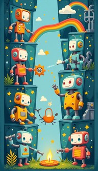 Free Magical Robot Playground Image - Whimsical, Robots, Tower ...