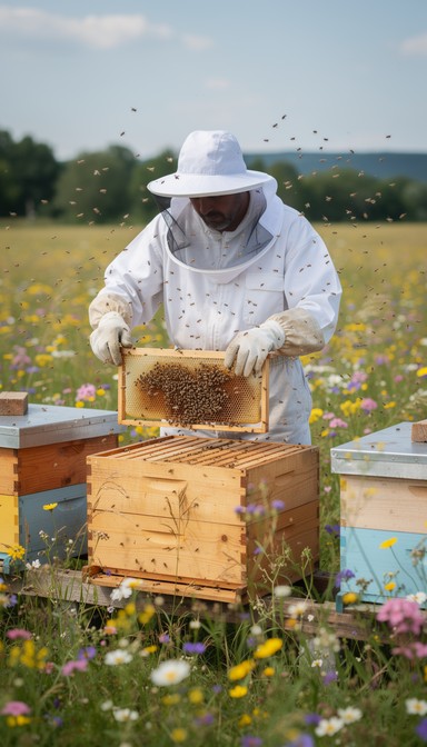 Free Beekeeper Tending Hives Image - Beekeeper, Apiarist, Beekeeping ...