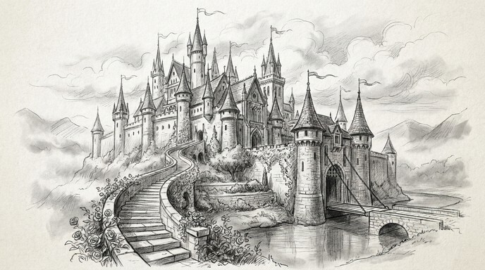 Free Enchanted Castle Drawing Image - Castle, Sketch, Pencil | Download ...